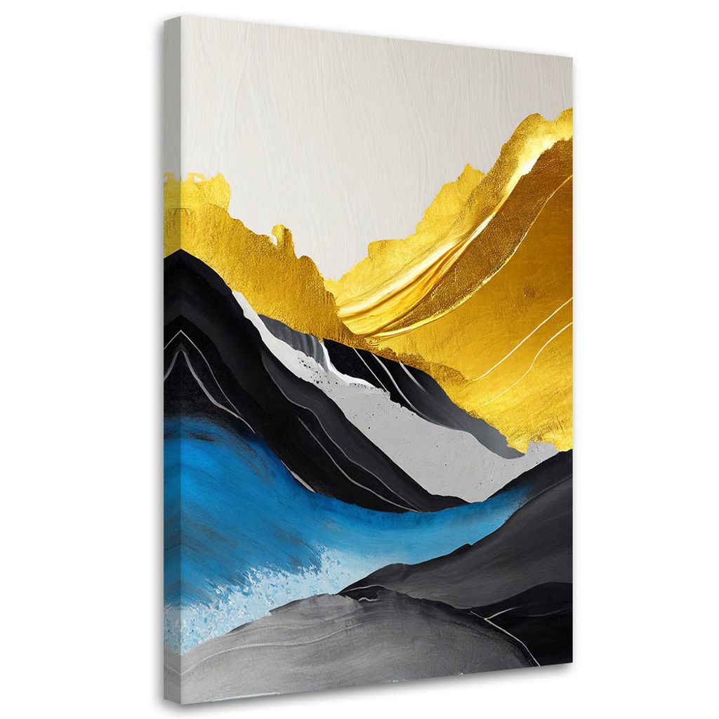 Leinwandbild Abstrakte goldene Berge aus Acryl 40x60 Feeby Gelb bild für die wand bereit zum aufhängen
