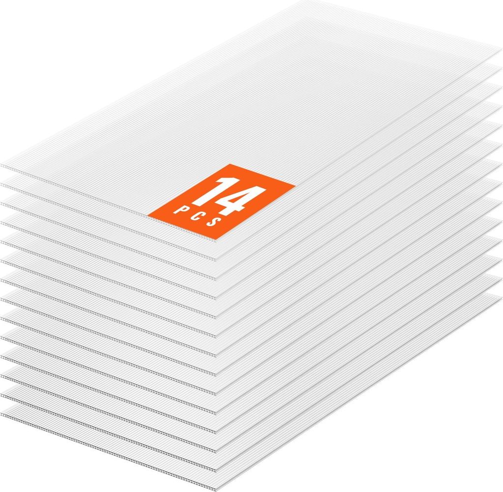 14er-Set Gewächshausplatten Stegplatten Hohlkammerplatten 1210x605x8mm