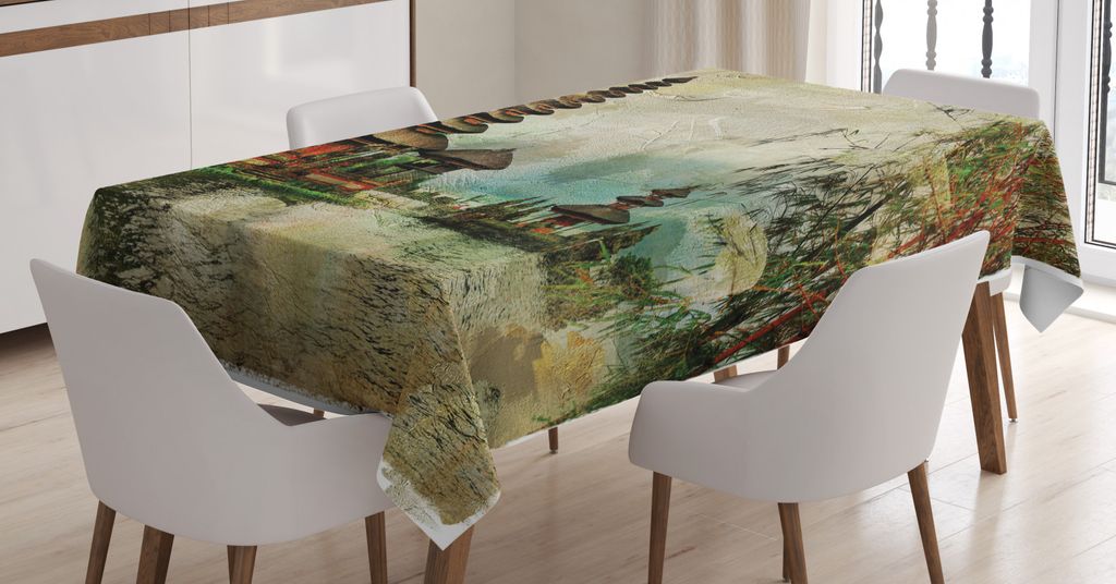 ABAKUHAUS Gouache Tischdecke, Balinesischen Landschaftsmalerei, Pflegeleicht mit Modernster Druck Technologie Waschbar und Personalisiert, 140 x 24...