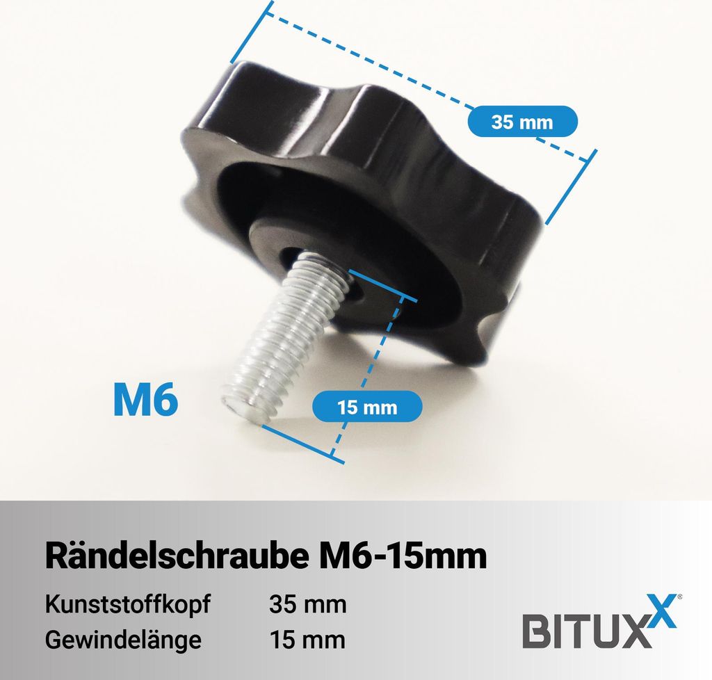 Bituxx 5x Rändelschraube Feststellschraube M6 x 15 mm MS-20029