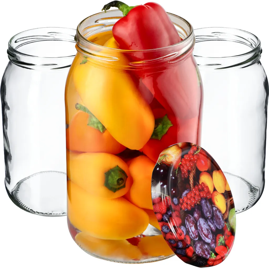 KADAX Vasetti in Vetro 900 ml - Set da 8 con Grafica Frutta