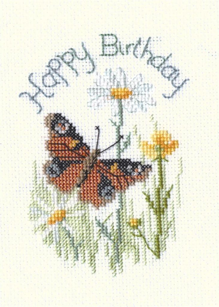Bothy Threads Grußkarte Kreuzstich-Set "Schmetterling und Gänseblümchen", 9x13.3cm, DWCDG24, Zählmuster