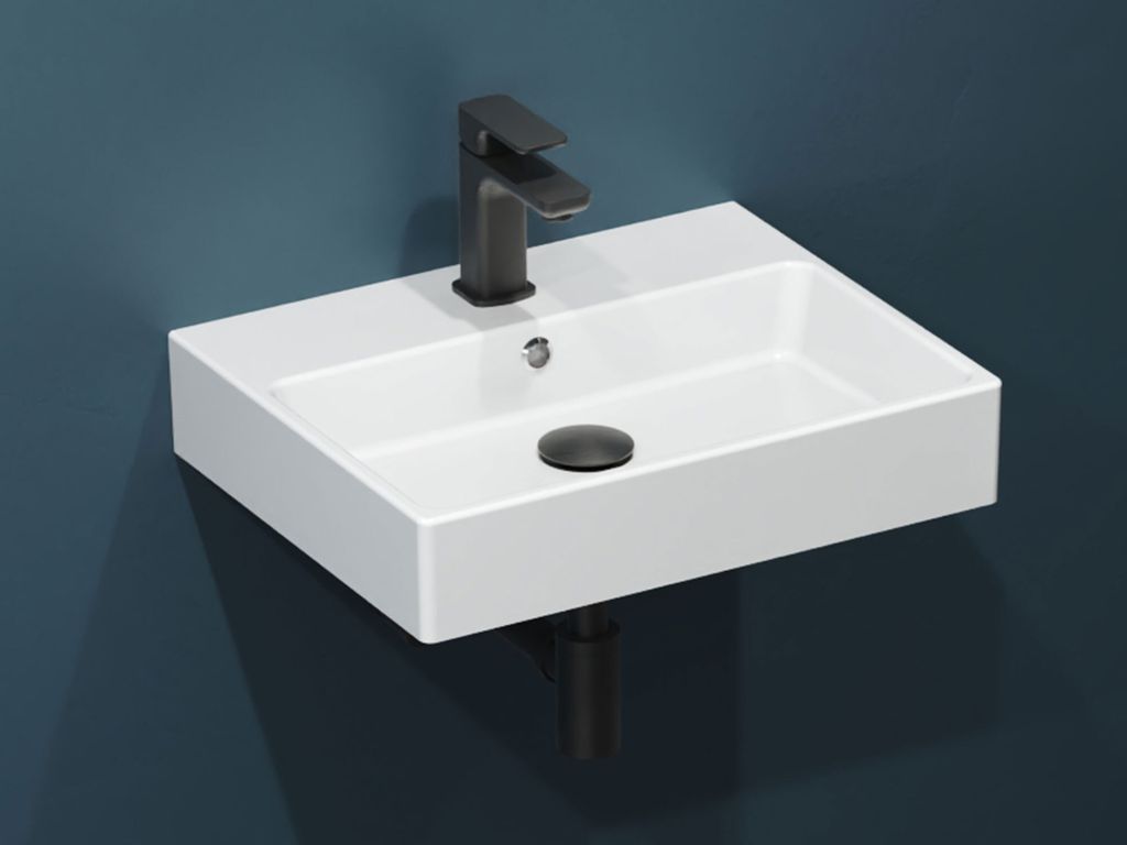 Aqua Bagno Solo Design Wand Keramik Waschbecken Waschtisch 50x40cm weiß