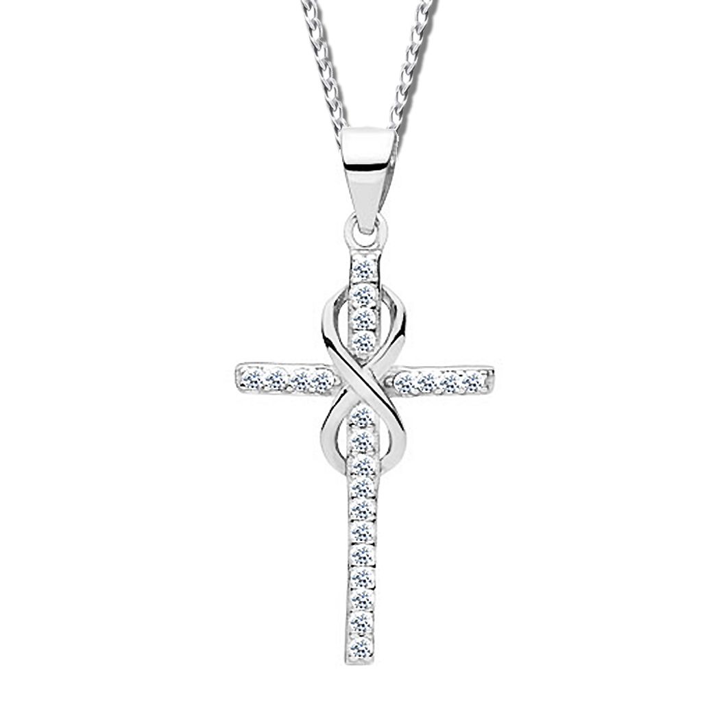 Halskette mit Kreuz 50cm echt 925 Sterling Silber Kette Anhänger Kreuzkette  für Damen Mädchen Unendlichkeit K707+V8