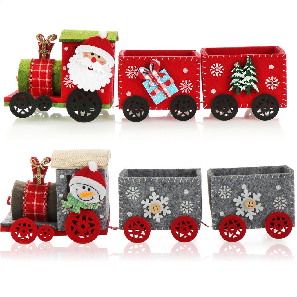 com-four 2x Weihnachtszüge aus Filz - dekorative Christmaszüge mit Anhängern - stimmungsvolle Weihnachtsdeko - Deko-Eisenbahnen