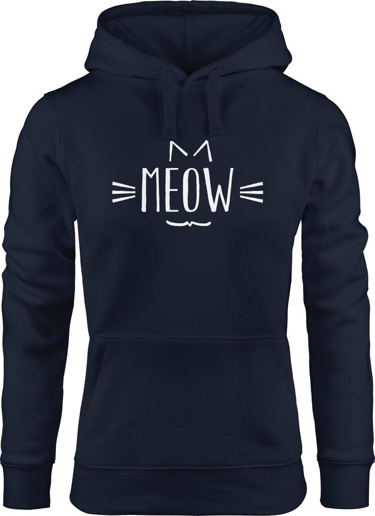 Damen Hoodie Katze Meow Miau Cat Sweatshirt Kapuze Kapuzenpullover Moonworks navy XS