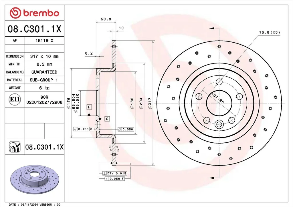 Éliminez les vibrations au freinage : Disque arrière Brembo 08.C301.1X