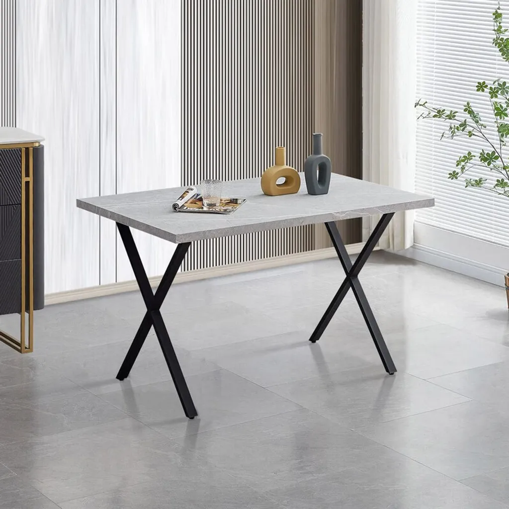 Table à manger 120 cm grise CLIPOP style industriel avec pieds en X