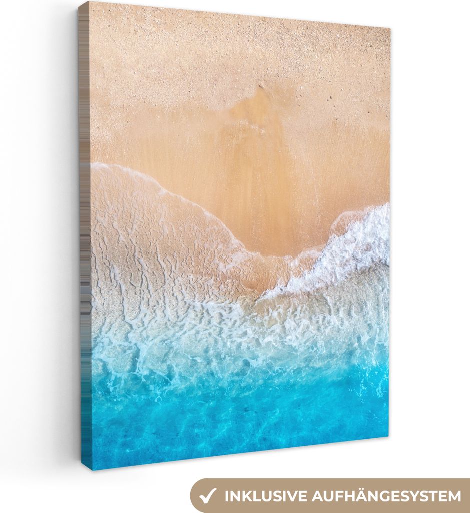 MuchoWow - Leinwandbilder - Strand - Meer - Sand - Sommer - Blau - Wellen, Wandbild, Wanddeko Bilder Wohnzimmer, 60x80 cm