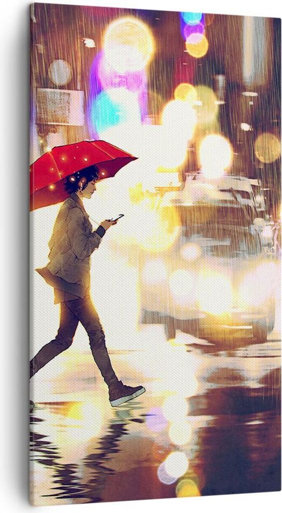 Bild auf Leinwand - Leinwandbild - Stadt Straße Nacht - 45x80cm - Wand Bild - Wanddeko - Wandbilder - Leinwanddruck - Bilder - Kunstdruck - Wandde...