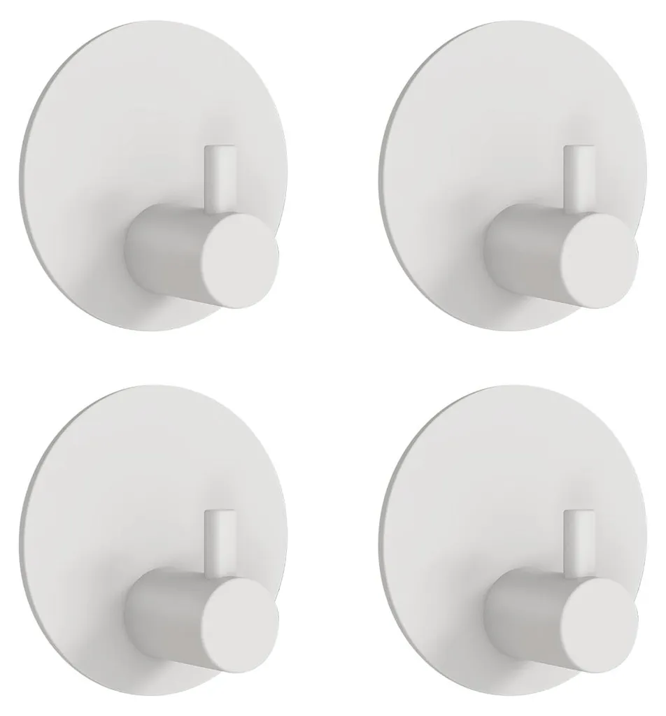 Patères adhésives murales rondes en inox blanc pour cuisine et salle de bain
