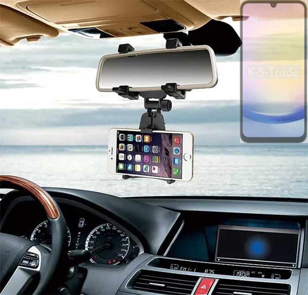 K-S-Trade Smartphone Halterung kompatibel mit Samsung Galaxy A25 5G Rückspiegel Halterung schwarz Auto Halterung KFZ Halter