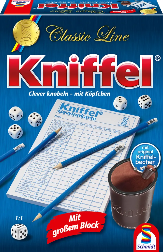 Kniffel Ligne Classique avec gobelet ergonomique et dés de qualité