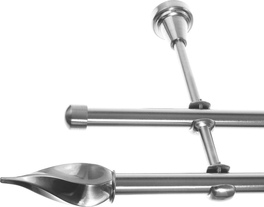 Gardinenstange mit Wandhalterung I Metall Edelstahl Look Ø 16mm I 2-läufig I H24