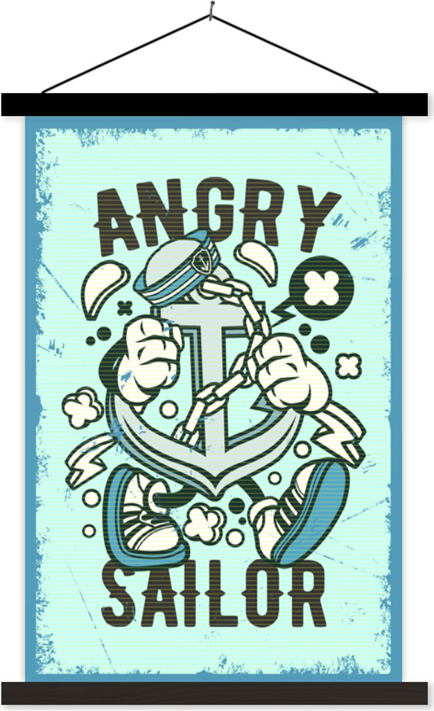 MuchoWow Textilposter Anker - Blau - Retro 40x60 cm mit schwarzem Rahmen - Wanddekorationen