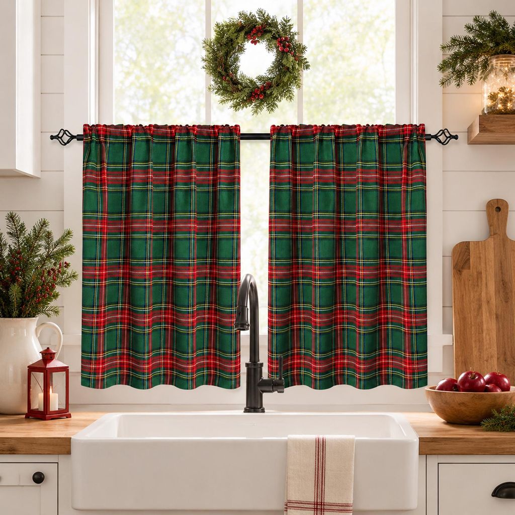 2er Set Scheibengardinen Weihnachten Tartan Bistrogardinen Produktbild 