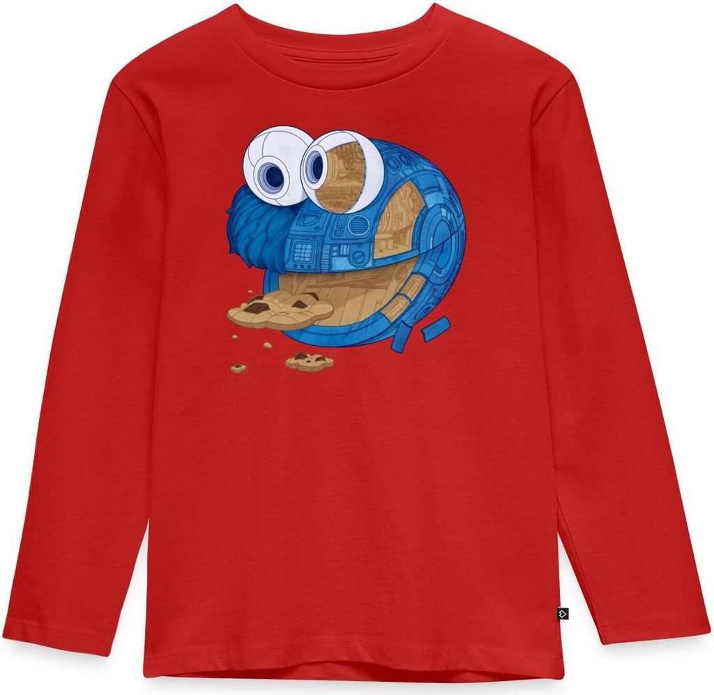 Spreadshirt Sesamstraße Krümelmonster Maschine Kinder Premium Langarmshirt, 110/116 (4 Jahre), Rot