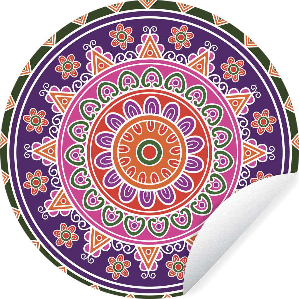 MuchoWow Runde Wandtattoo - Wandsticker Tapete Aufkleber Mandala im altmodischen Design Ø 50 cm Selbstklebend und Repositionierbar - Wandaufkleb...