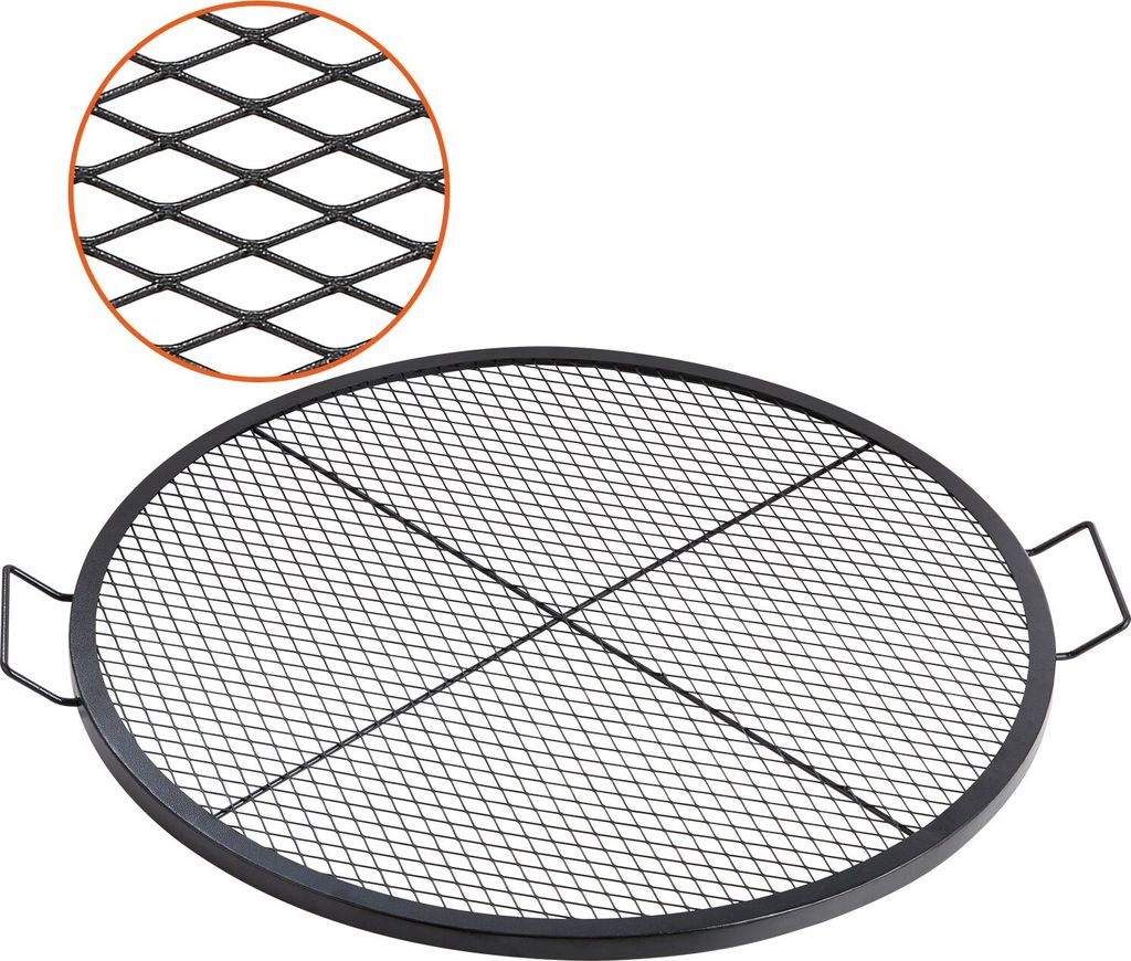 X-Marks Feuerstellen-Grillrost, Φ 910 x 25 mm Lagerfeuer-BBQ-Grillrost aus Stahl mit Griff und Stütz-X-Draht, Tragbares Camping-Kochgeschirr für...