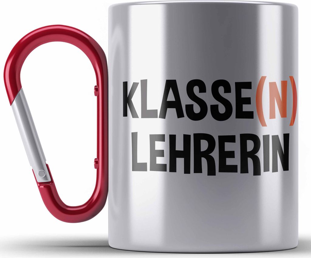 Trendation - - Klassenlehrerin Leherin Geschenk Edelstahl Tasse Karabiner Geschenkidee Lustig Danke Sprüche Dankeschön Grundschule (Rot)