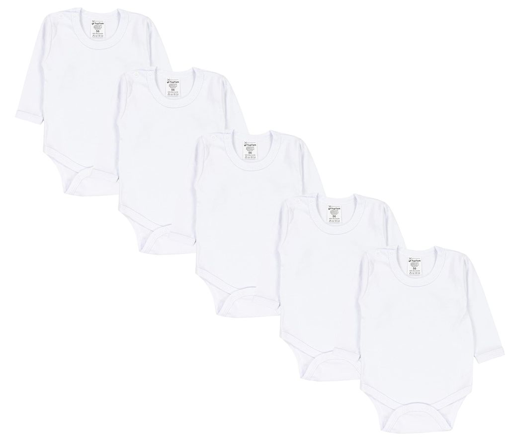 TupTam babyromper met lange mouwen, effen kleur, 5-pack, Productafbeelding 