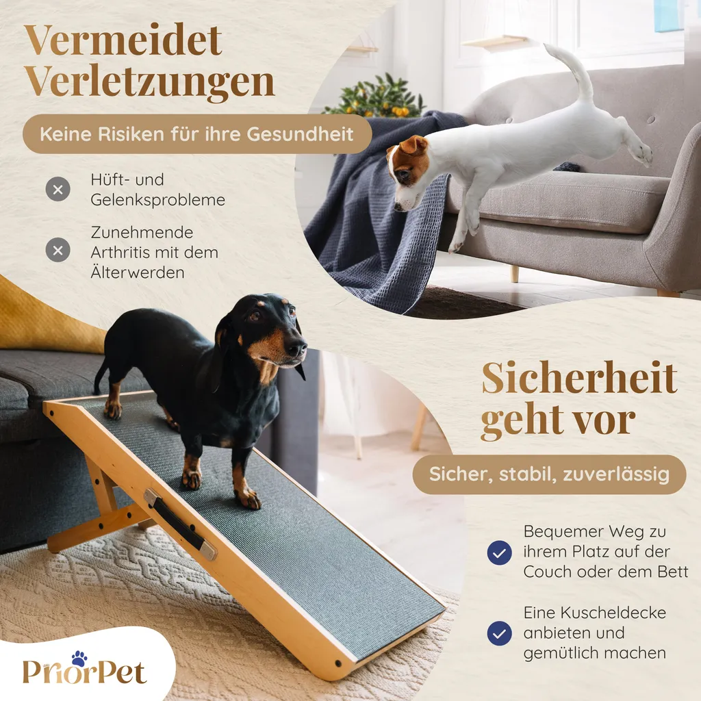 Rampe chien bois bouleau 18-53 cm avec insert antidérapant et plateforme - 7