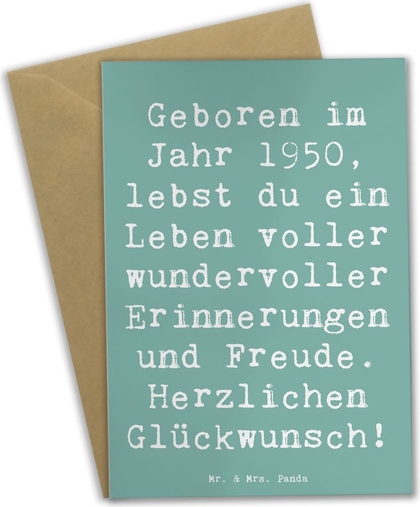 Mr. & Mrs. Panda Grußkarte Spruch 1950 Geburtstag - Meeresbrise - Geschenk, Geburtsjahr, Geburtstagsgeschenk, Herzlichen Glückwunsch, glückwunsc...