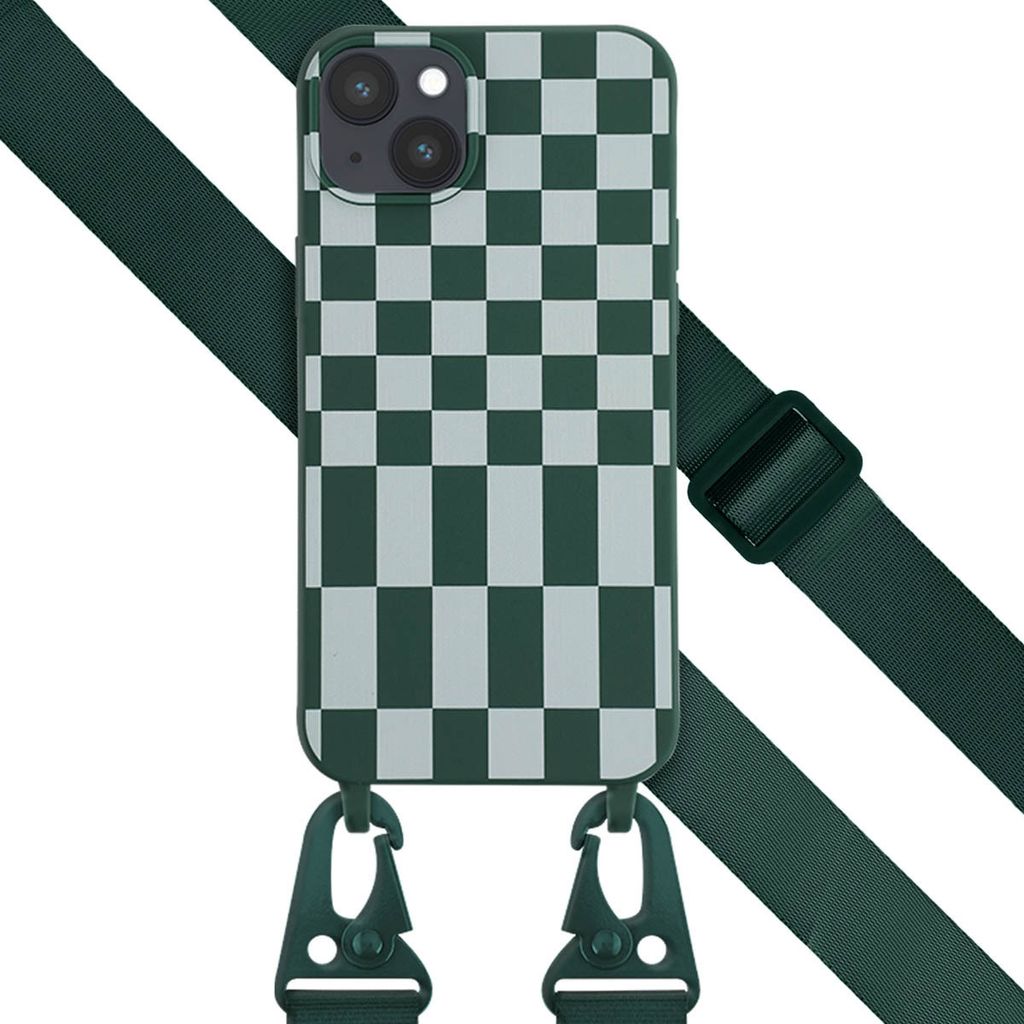 Selencia SilikonHülle design mit abnehmbarem Band iPhone 14 Plus - Irregular Check Green
