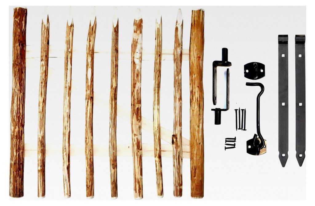 Haselnuss Zauntor | Breite: 100 cm | Höhe: 120 cm | Abstand zwischen den Zaunlatten: 6-7 cm | Gartentor aus Holz für Staketenzaun | mit Scharnier...
