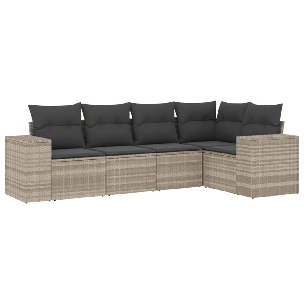 "2026 Moderne" 5-tlg. Garten-Sofagarnitur mit Kissen Hellgrau Poly Rattan - Gartensofas CC416012