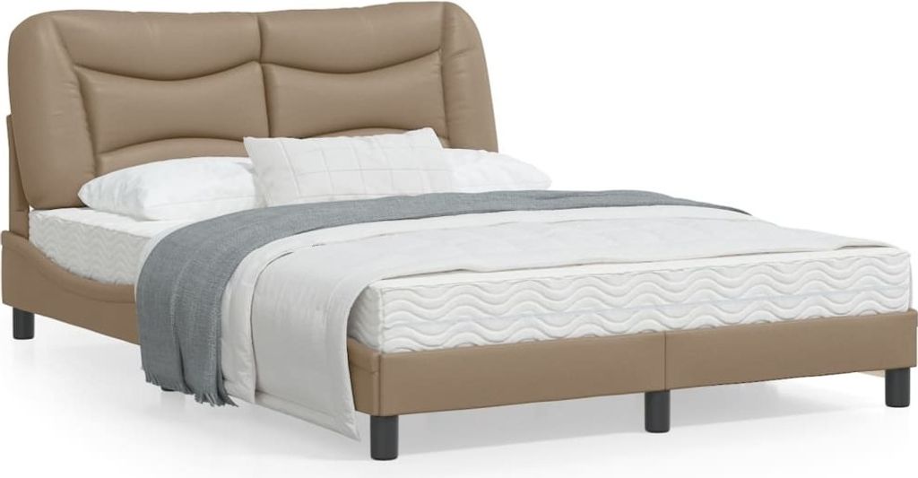 Design Bettgestell mit LED Cappuccino-Braun 120x200 cm Kunstleder, Klassische Betten 2024 Neu