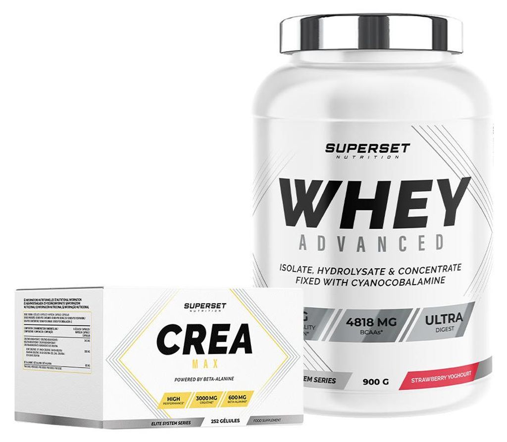 Fortgeschrittenes Trockenes Muskelaufbauprogramm - 100% Whey Protein Advanced 900g Erdbeer Joghurt - Créa Max