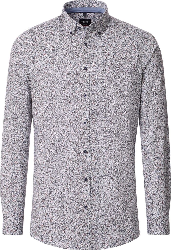 VENTI Herren Businesshemd Langarm Button-Down Body-Fit Anthrazit gemustert 37