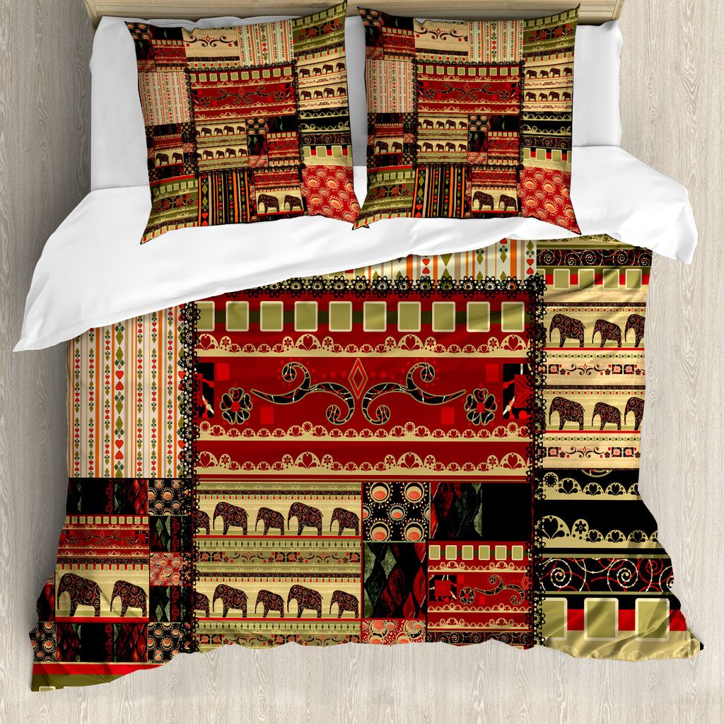 ABAKUHAUS afrikanisch Bettbezug, Patchwork Stil Asiatische, Milbensicher Allergiker geeignet mit Kissenbezügen, 200 cm x 200 cm - 80 x 80 cm, Rot ...