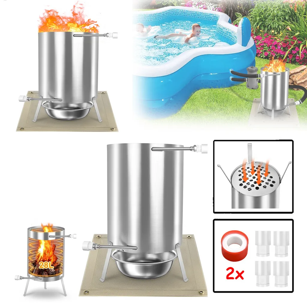 Chauffage Piscine Inox avec Spirale Thermique et Raccords Double Diamètre