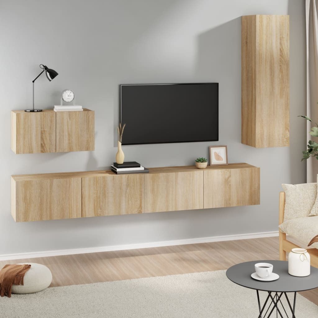 The Living Store 4-tlg. TV-Schrank-Set Sonoma-Eiche Holzwerkstoff