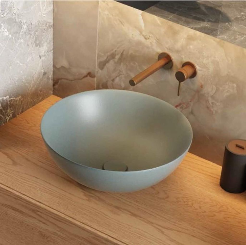 ECOLAM Waschbecken Luqa 40 cm blue mint matt rund Keramik Aufsatzwaschbecken Waschschale Minzblau