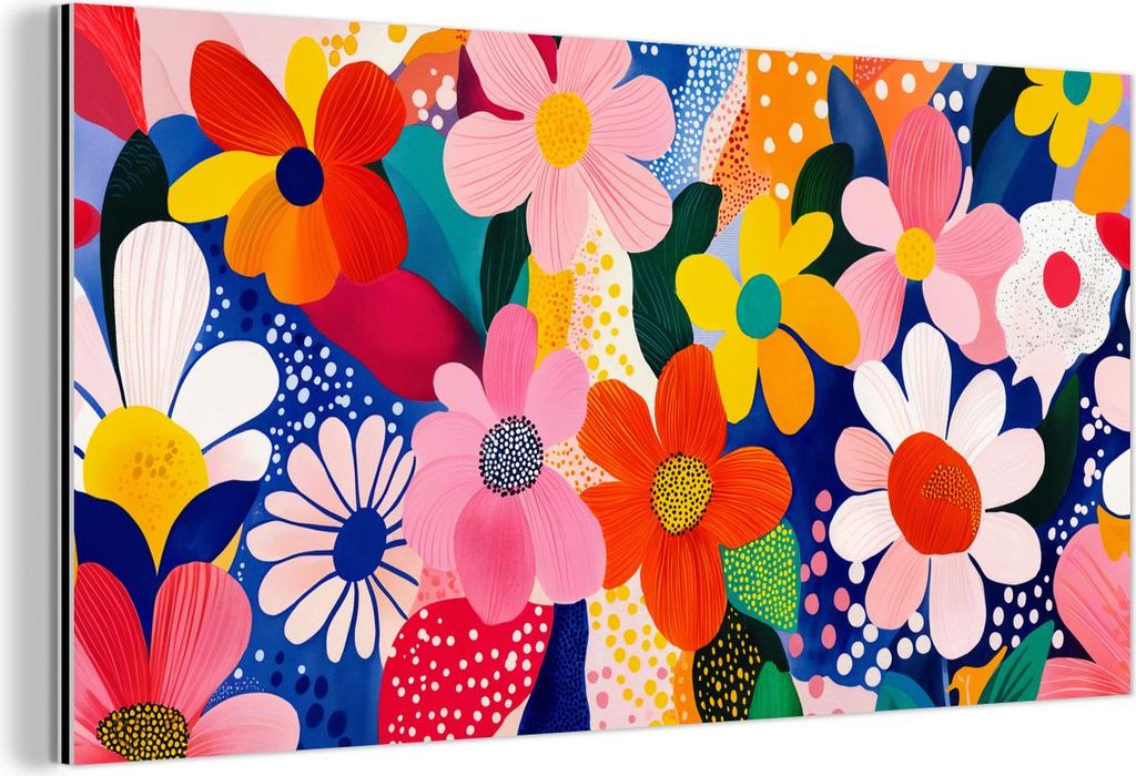 MuchoWow Wanddekoration Metall Metallbild Wandkunst 80x40 cm Blumen - Bunt - Tupfen MuchoWow Aluminium Gemälde - Wanddekoration - Alubild