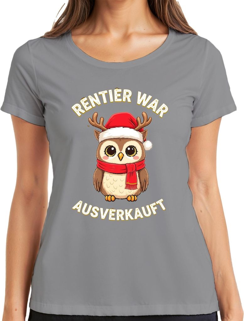 Rentier war t Eule Weihnachten niedlich Geschenk lustig Damen T-Shirt, Grau, M