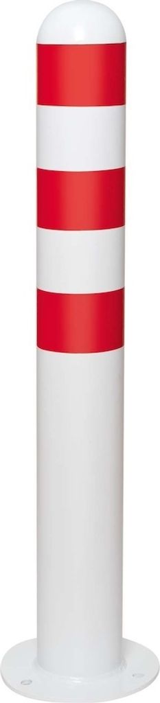PROREGAL Rammschutzpoller CITY aus Stahl Weiß mit roten Reflexstreifen | Ladesäulen-Schutz zum Aufdübeln | HxØ 80x10,8cm | Materialstärke 2,9m...