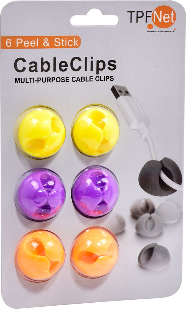 TPFNet Cable Clip Kabelhalter Kabelmanager 6 Stück, 2x Orange 2x Gelb 2x Violett
