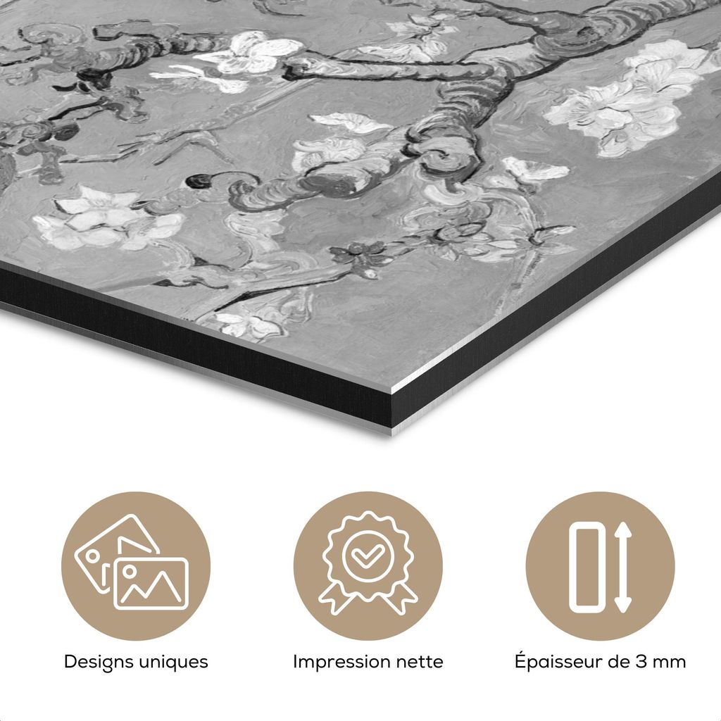 MuchoWow Wanddekoration Metall Metallbild Wandkunst 90x90 cm Mandelblüte - Kunst - Van Gogh - Grau MuchoWow Aluminium Gemälde - Dekoration - Indu...