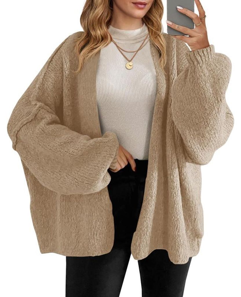 Oversize-Cardigan für Damen, offenes Design vorne, grob gestrickter Stoff,Größe:S