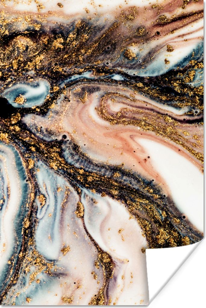 MuchoWow Poster Marmoroptik - Gold - Schwarz - Glitzer - Chic 80x120 cm - Papierdruck
