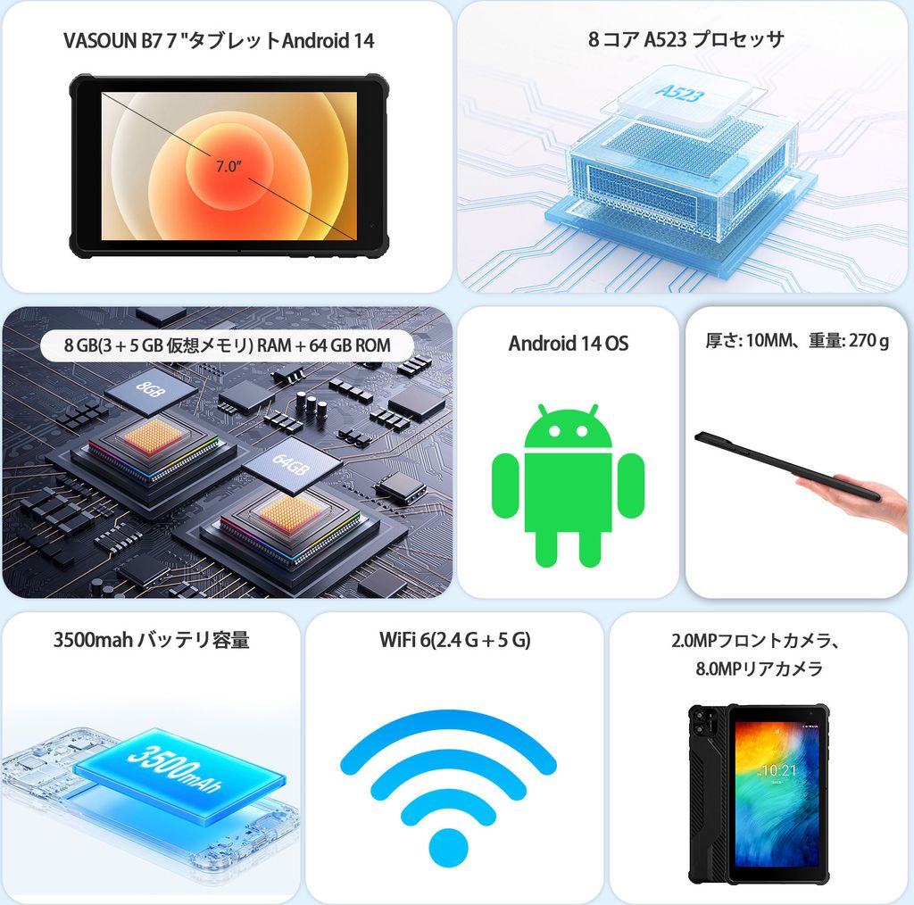 Tablette PRITOM 10 Pouces – Android 15, 16 Go RAM, 64 Go ROM, Extensible 1 To, WiFi 5G, Batterie 6000 MAh