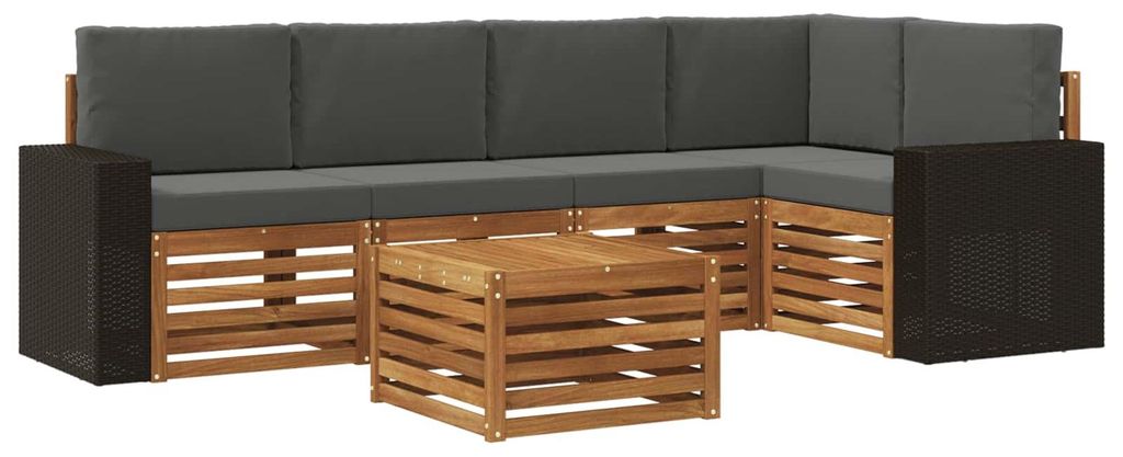 vidaXL Ecksofa Set 6 pcs Natur und Anthrazit Massivholz Akazie