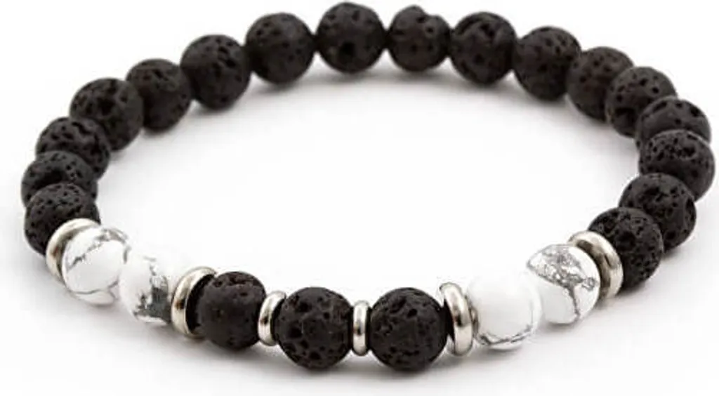 Bracciale Etnico MINK62 Pietre Naturali Lava e Howlite - 19 cm Unisex