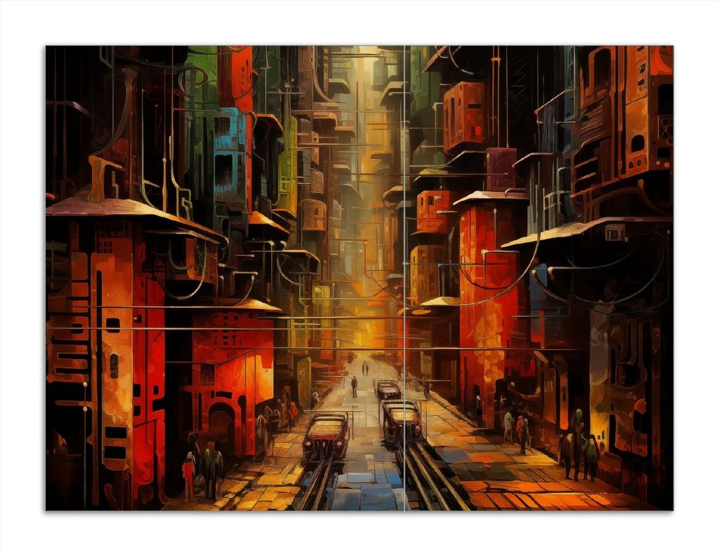 Wallario Herdabdeckplatte aus Glas, Größe 70 x 52 cm 2-teilig, Motiv Stadt der Zukunft