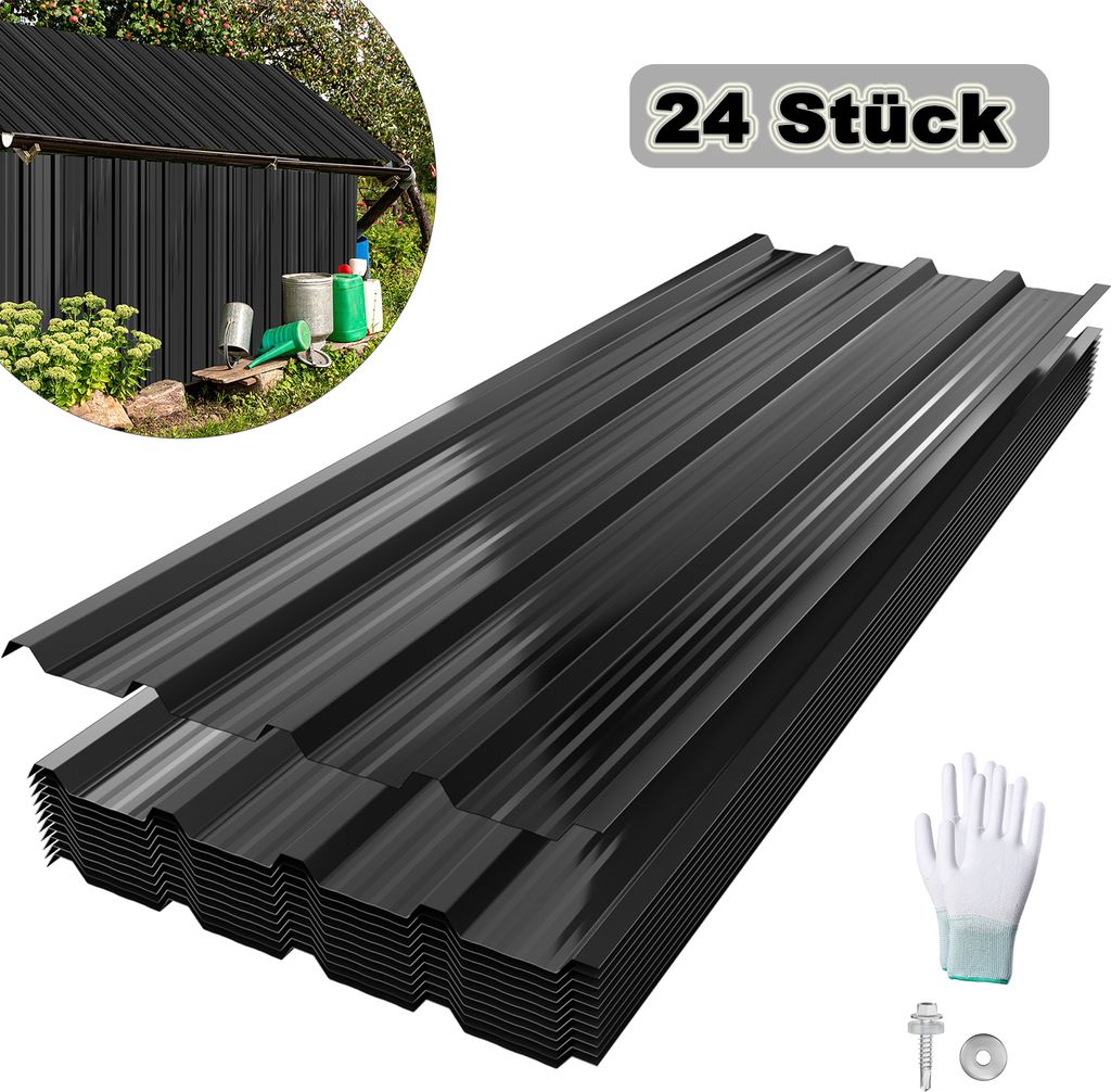 UISEBRT 24x Trapezblech Metall Dachplatten für 14 m², Stahlblech Profilblech für Carports, Gerätehäuser und Dächer, Wellenprofil Dachblech - ...