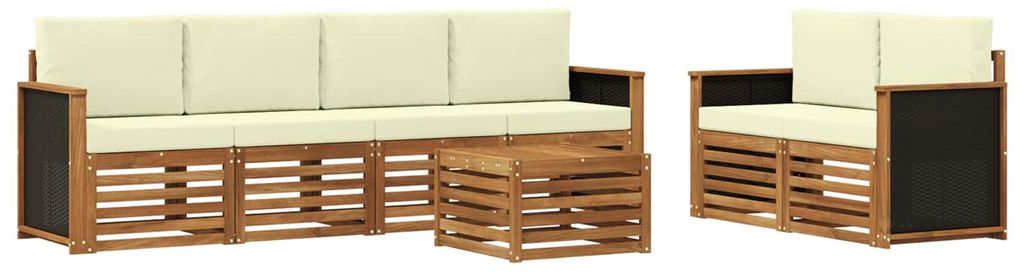 vidaXL Outdoor-Sofagarnitur 7 pcs Natur und Creme Massivholz Akazie